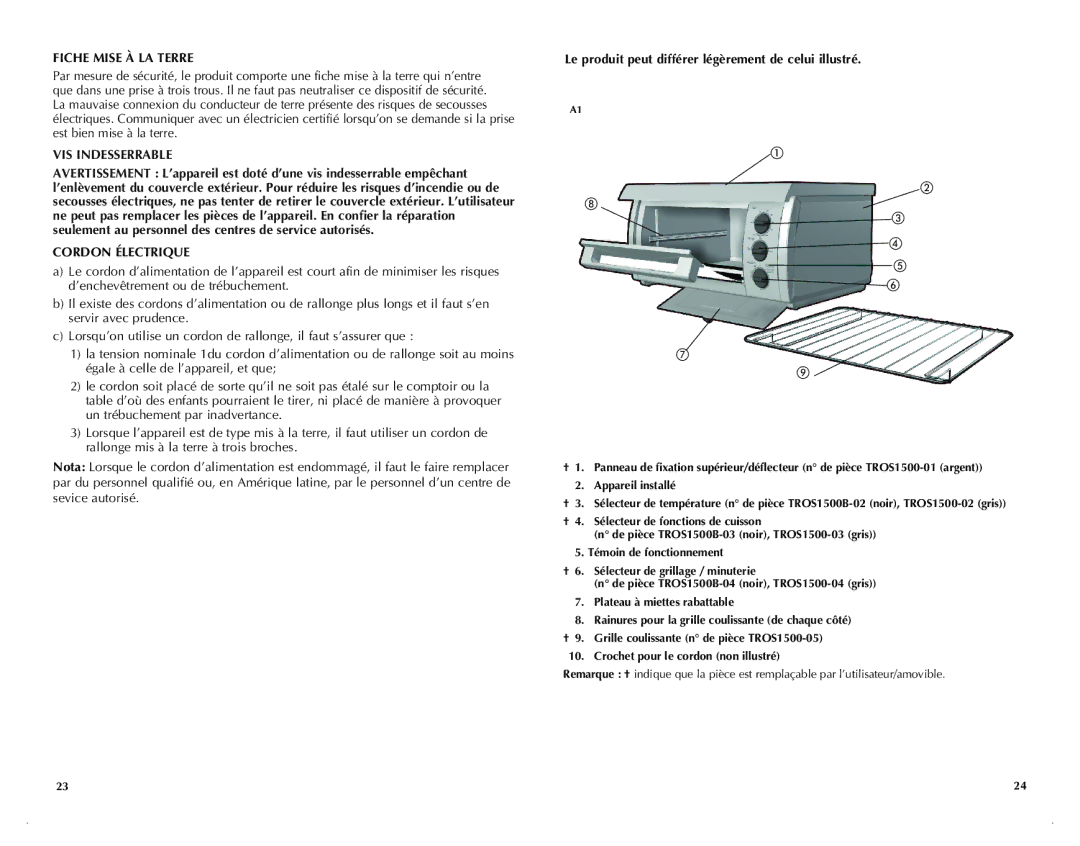 Black & Decker TROSOS1500C manual Fiche Mise À LA Terre, Cordon Électrique 