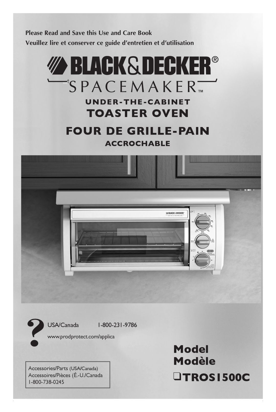 Black & Decker TROSOS1500C manual Toaster Oven Four de grille-pain, Model Modèle TROS1500C, Under-The-Cabinet, Accrochable 