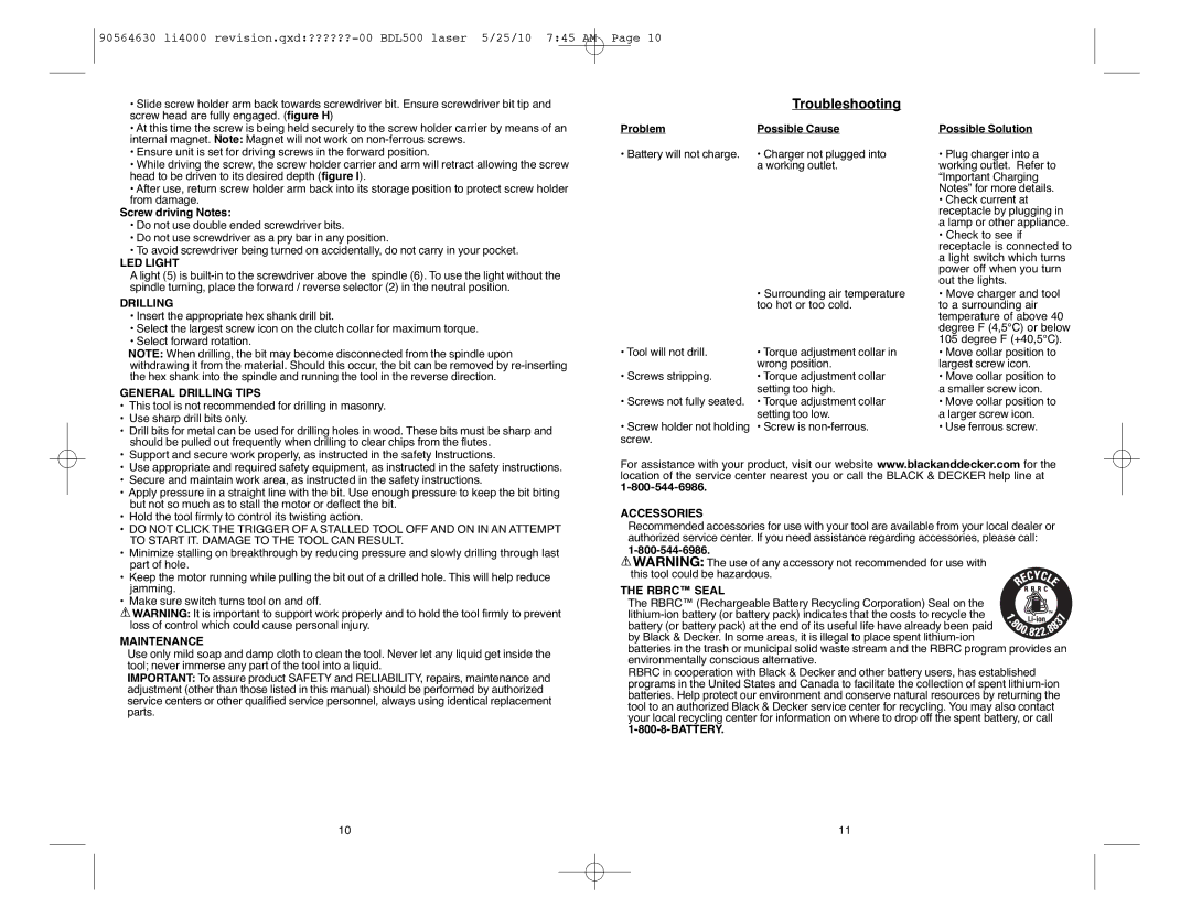 Black & Decker U4000 instruction manual Troubleshooting 