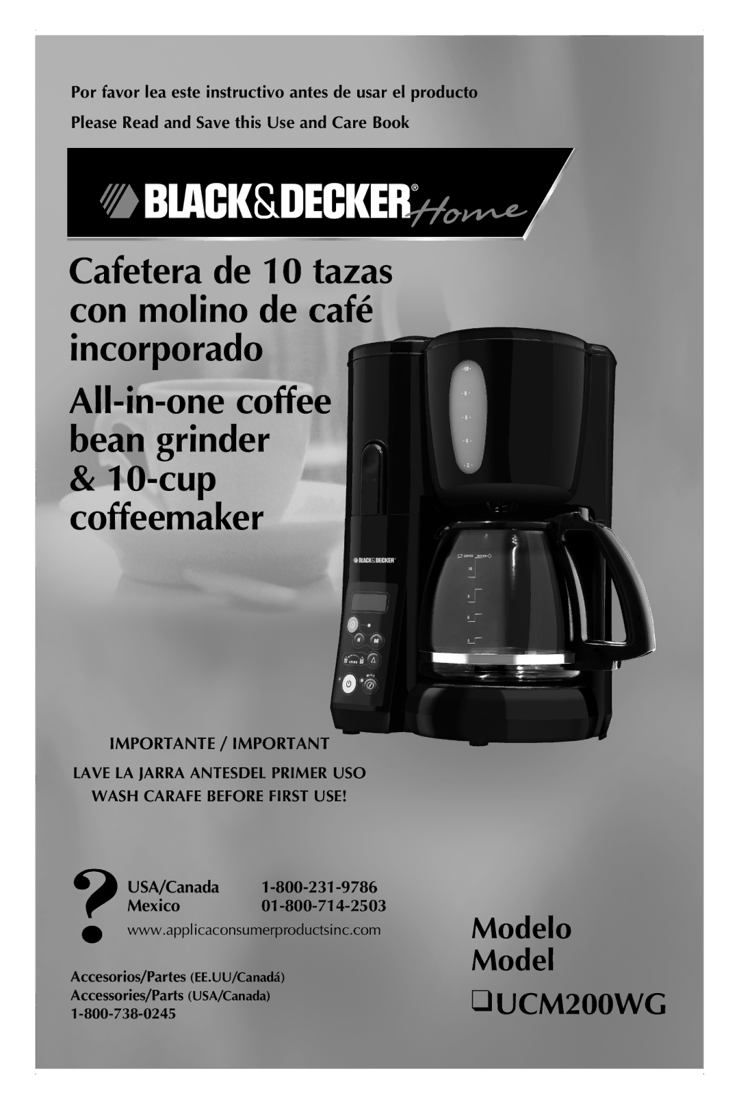 Black & Decker UCM200WG manual USA/Canada Mexico 