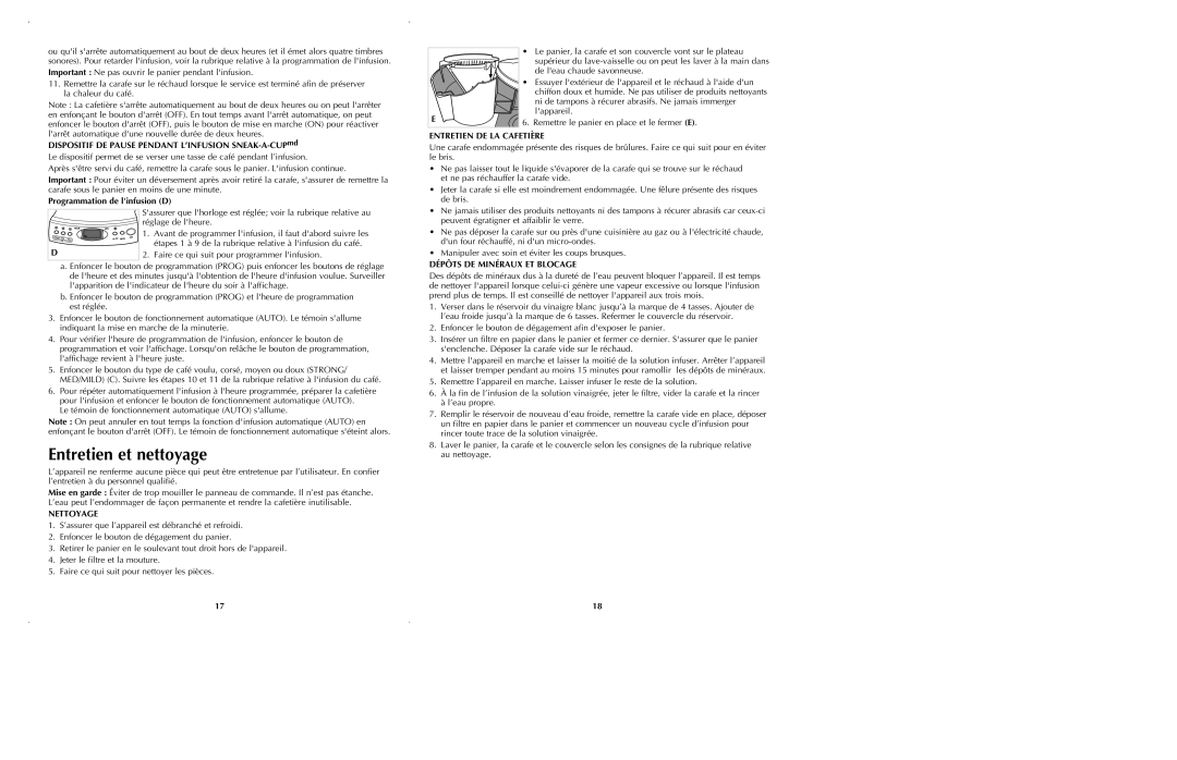 Black & Decker UCM6 manual Entretien et nettoyage 