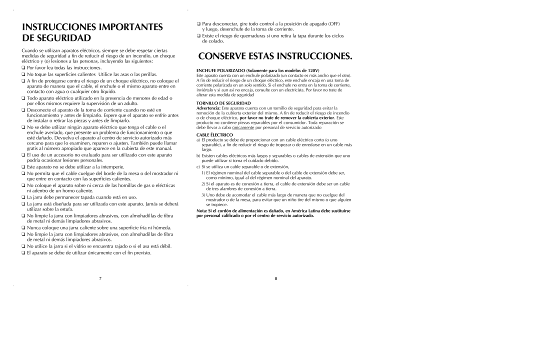 Black & Decker UCM6 manual Instrucciones Importantes De Seguridad, Conserve Estas Instrucciones 
