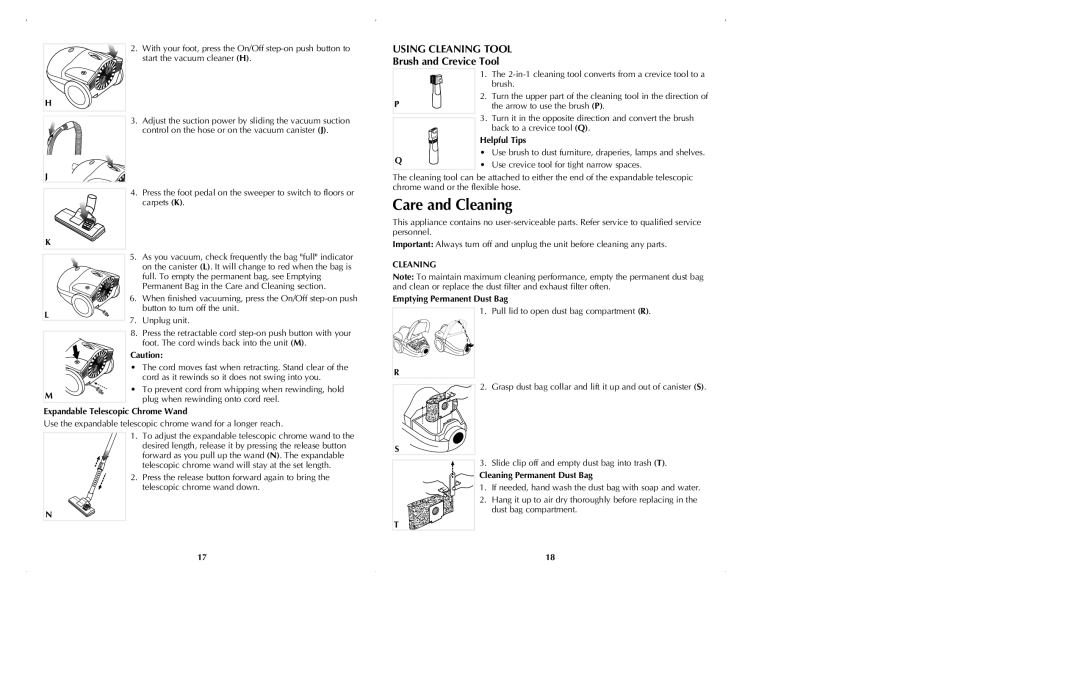 Black & Decker VC2600 manual Using Cleaning Tool 