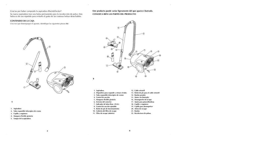 Black & Decker VC2600 manual Contenido DE LA Caja, Conozca Bien LAS Partes DEL Producto 