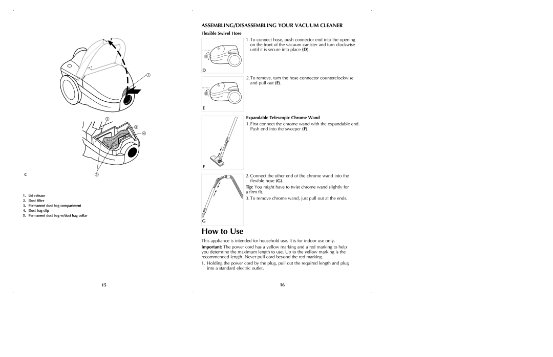 Black & Decker VC2600 manual ASSEMBLING/DISASSEMBLING Your Vacuum Cleaner, Flexible Swivel Hose 