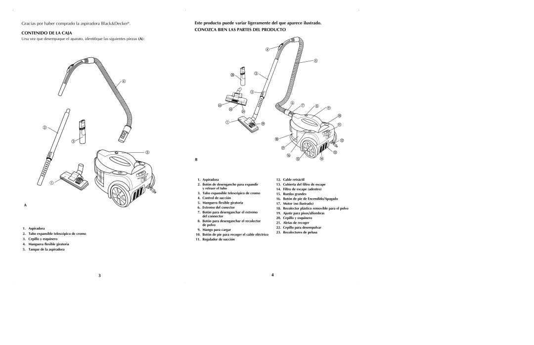 Black & Decker VC3200 manual Gracias por haber comprado la aspiradora Black&Decker, Contenido DE LA Caja 