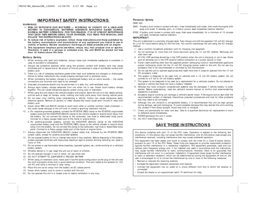 Black & Decker VEC027BD user manual Important Safety Instructions 