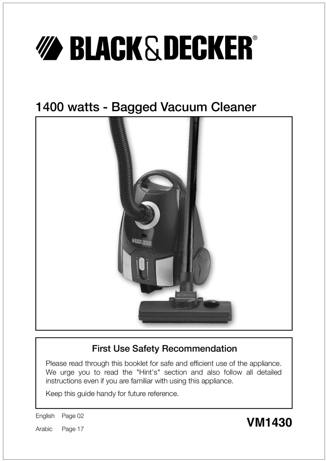 Black & Decker VM1430 manual Watts Bagged Vacuum Cleaner 