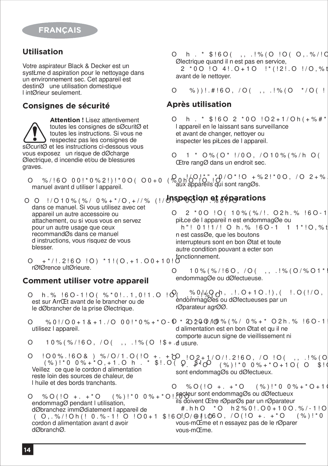 Black & Decker VM1650 manual Utilisation, Consignes de sécurité, Comment utiliser votre appareil, Après utilisation 