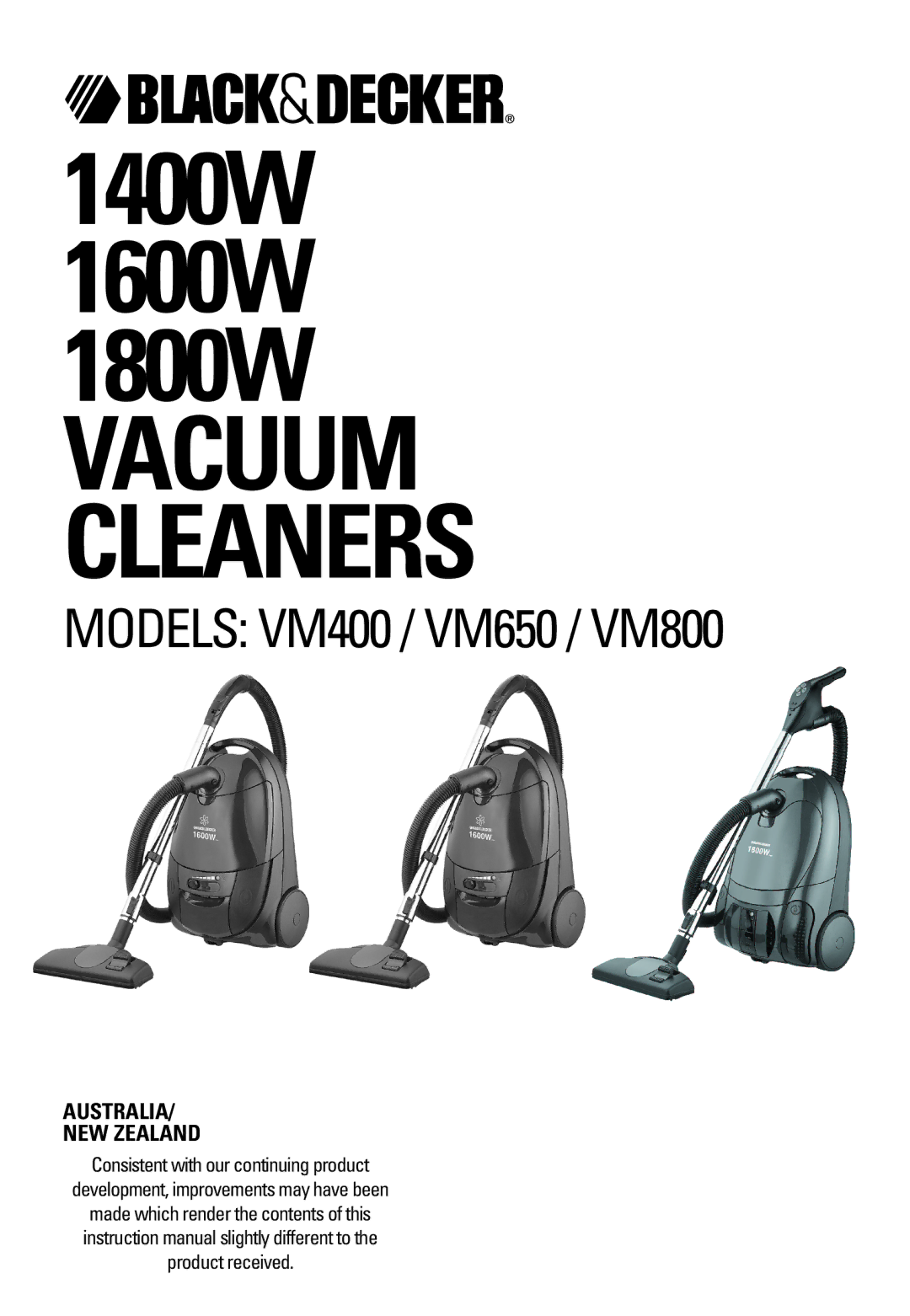 Black & Decker VM650, VM400, VM800 instruction manual 1400W 1600W, Australia NEW Zealand 