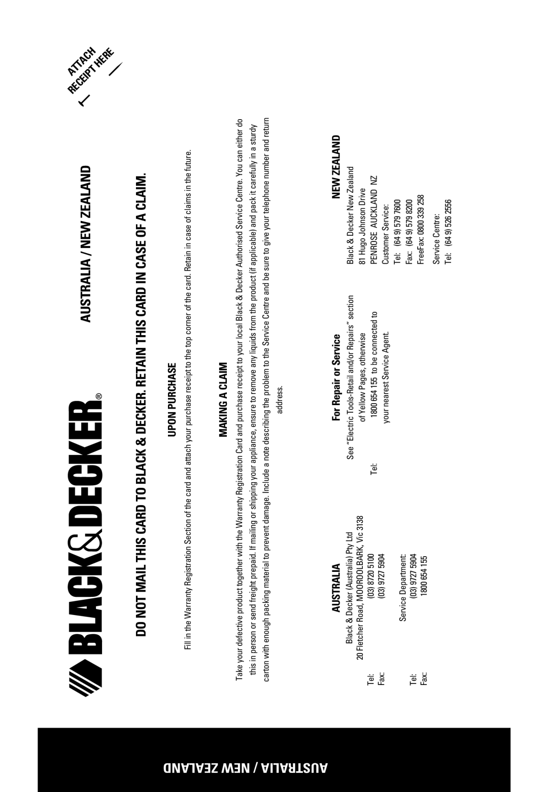 Black & Decker VM650, VM400, VM800 instruction manual Upon Purchase, Making a Claim, NEW Zealand 