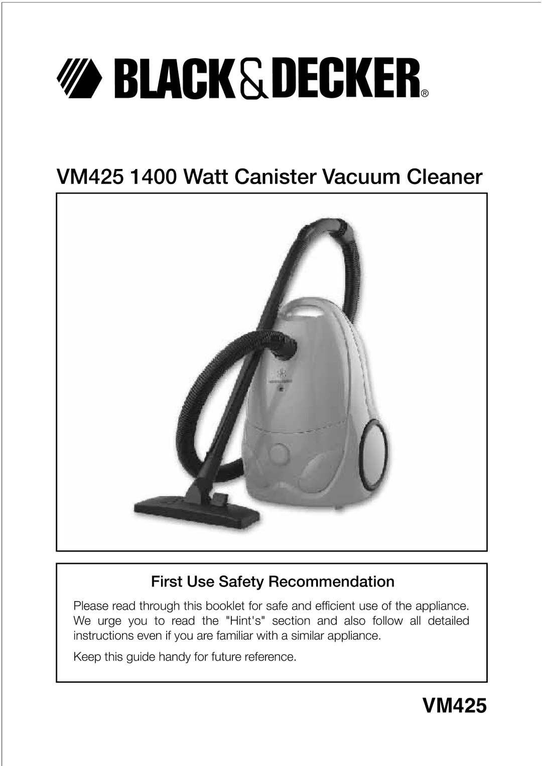 Black & Decker manual VM425 1400 Watt Canister Vacuum Cleaner 