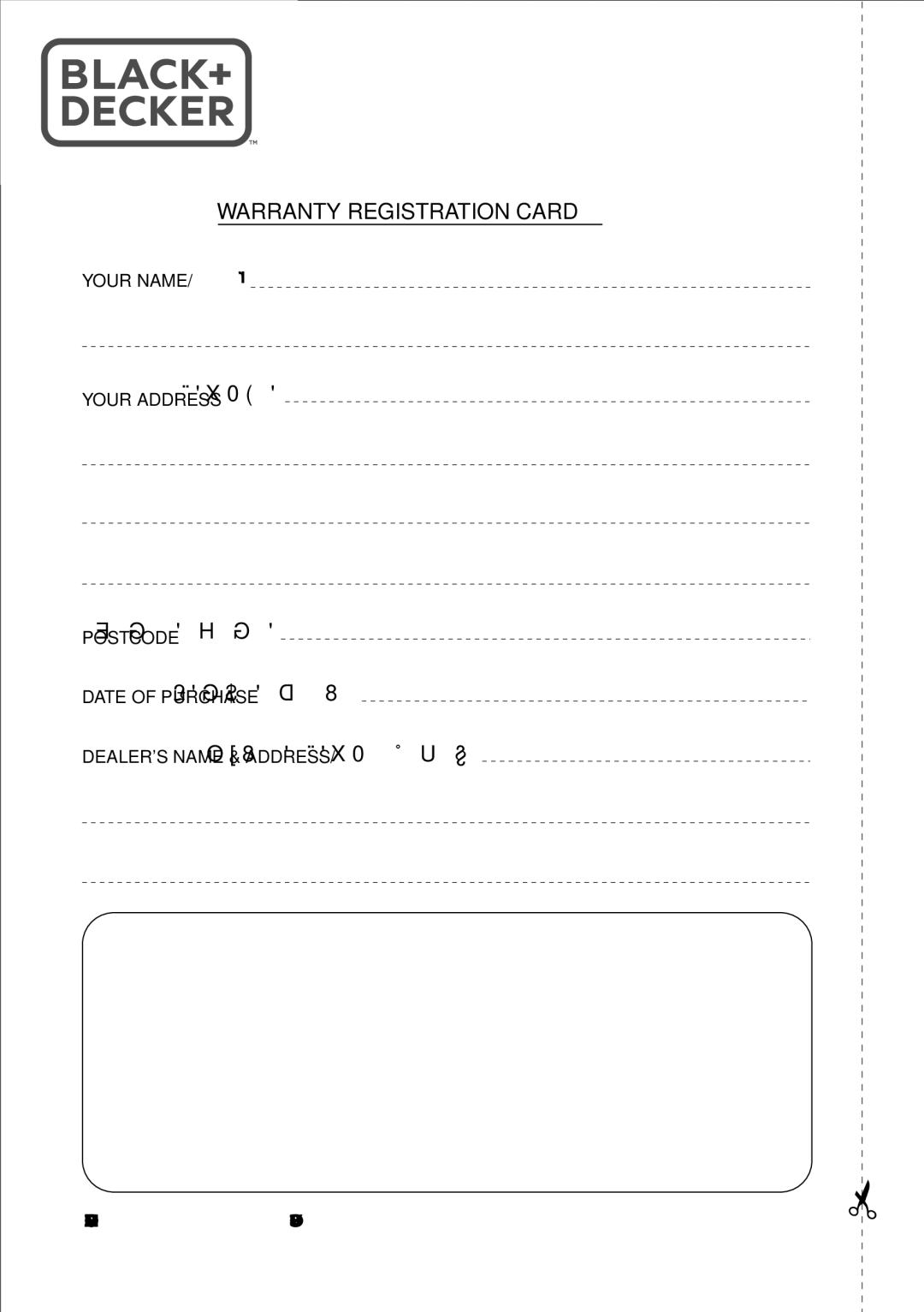 Black & Decker VO1850 manual Warranty Registration Card 