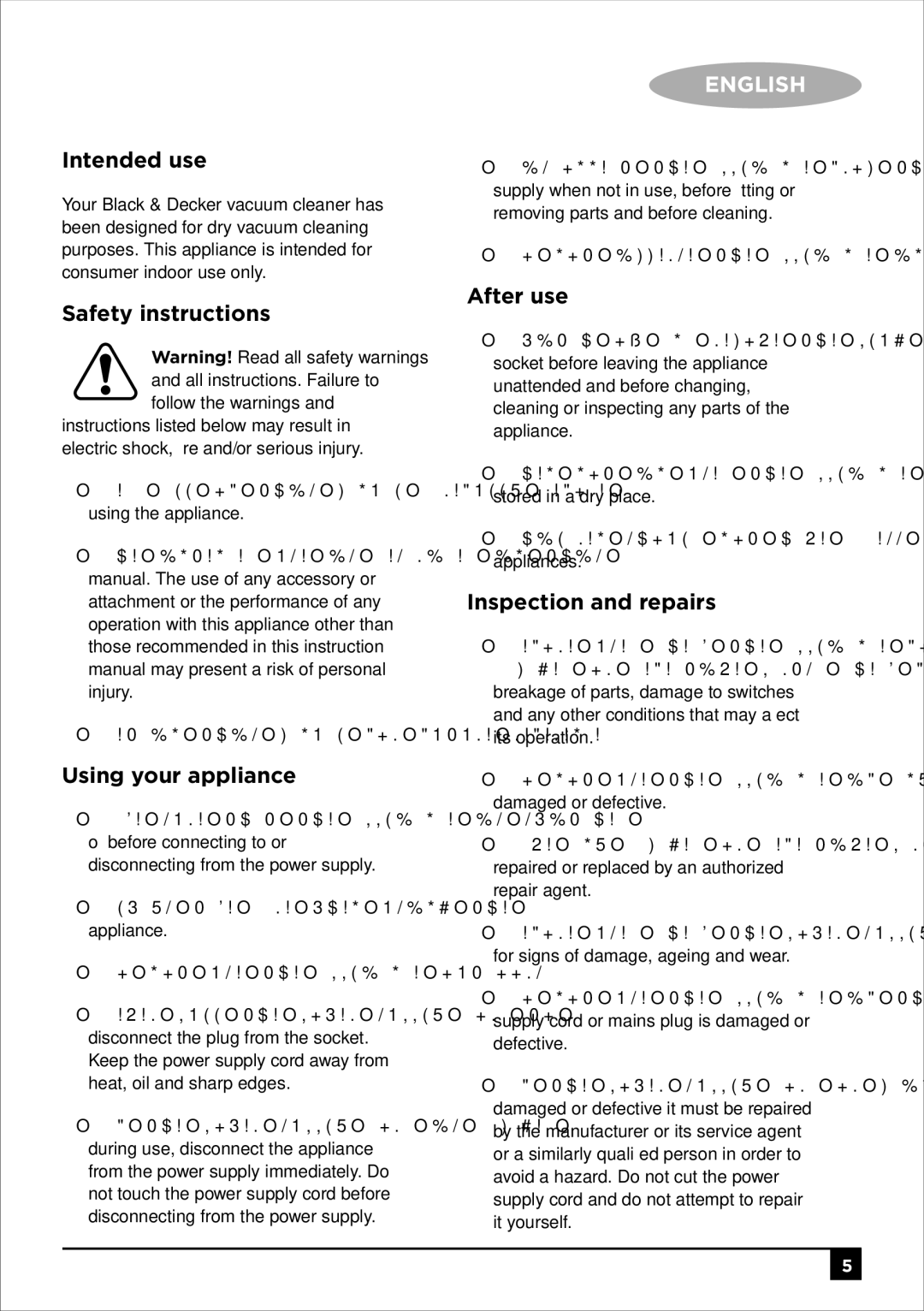 Black & Decker VO1850 manual Intended use, Safety instructions, Using your appliance, After use, Inspection and repairs 