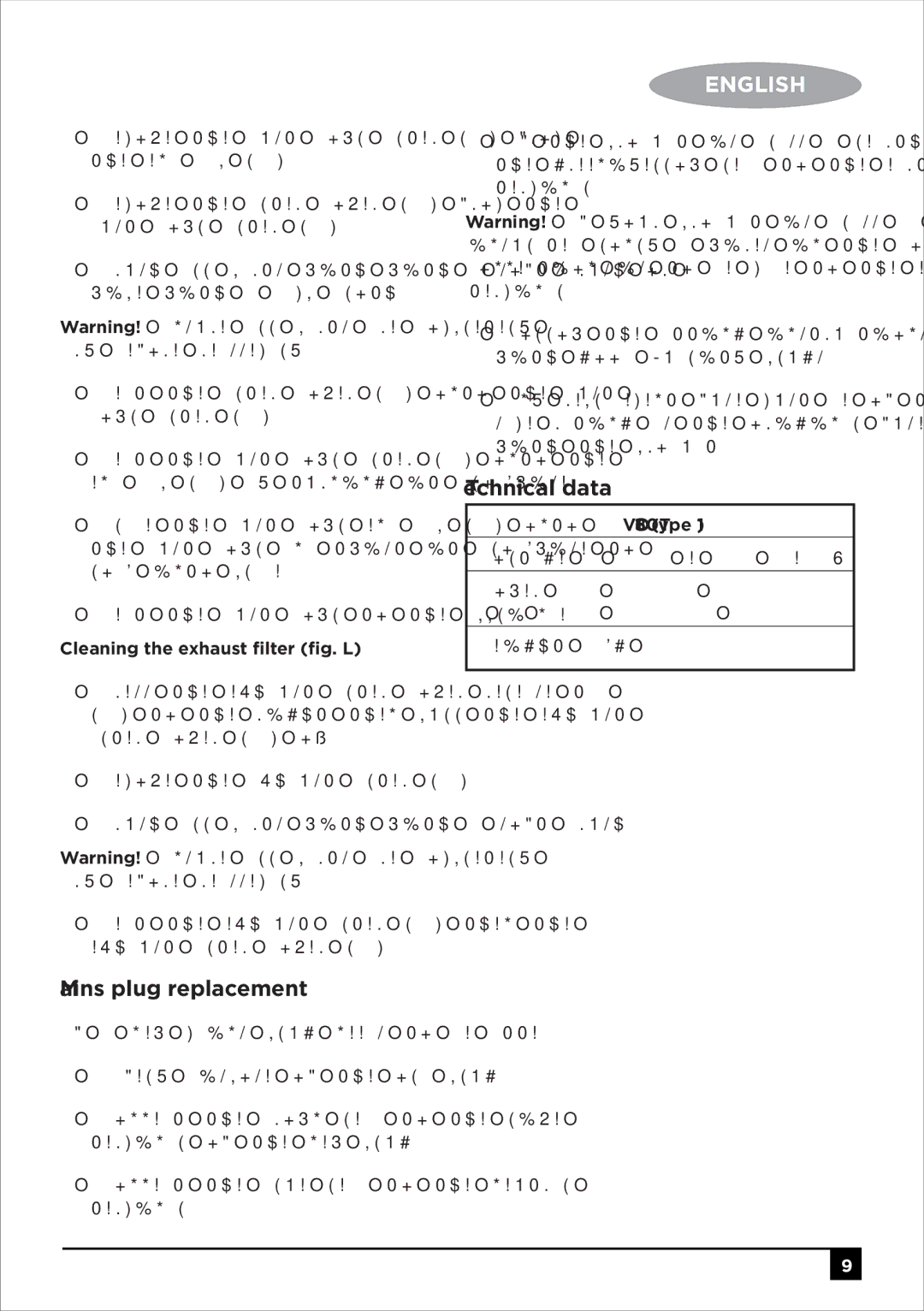 Black & Decker VO1850 manual Technical data 