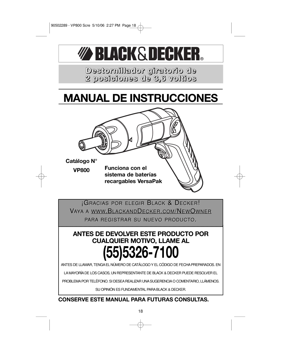 Black & Decker VP800 instruction manual 555326-7100 