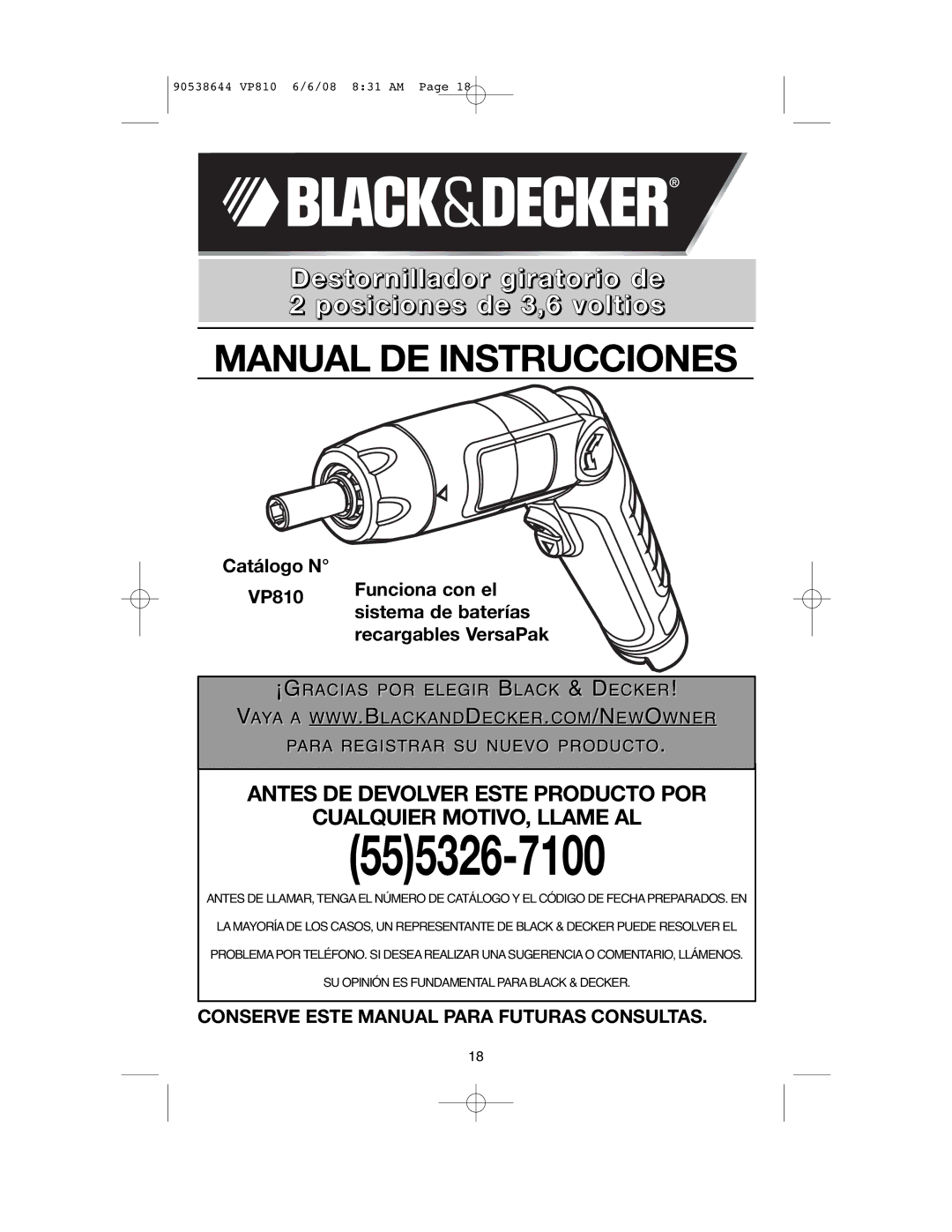 Black & Decker VP810 instruction manual 555326-7100 