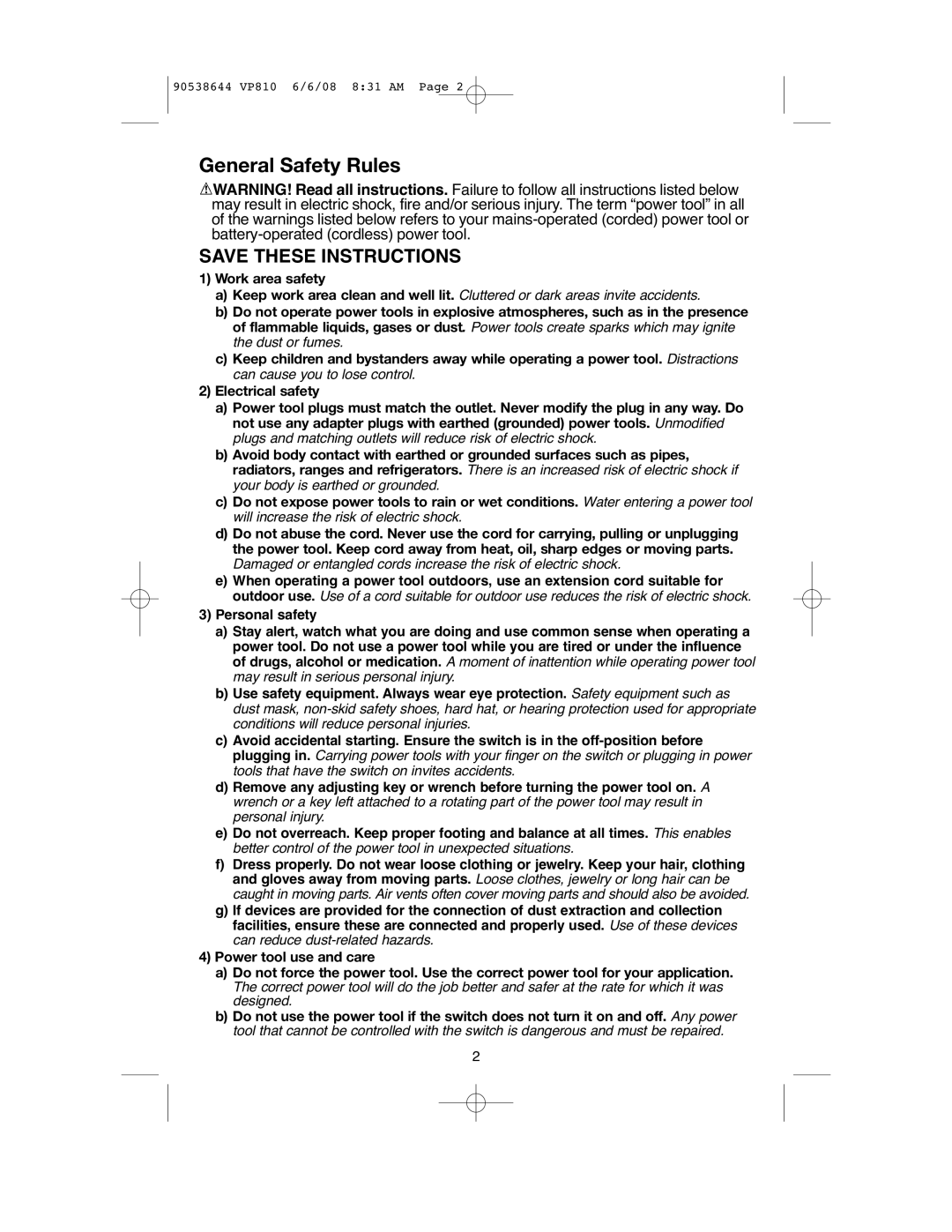 Black & Decker VP810 instruction manual General Safety Rules 