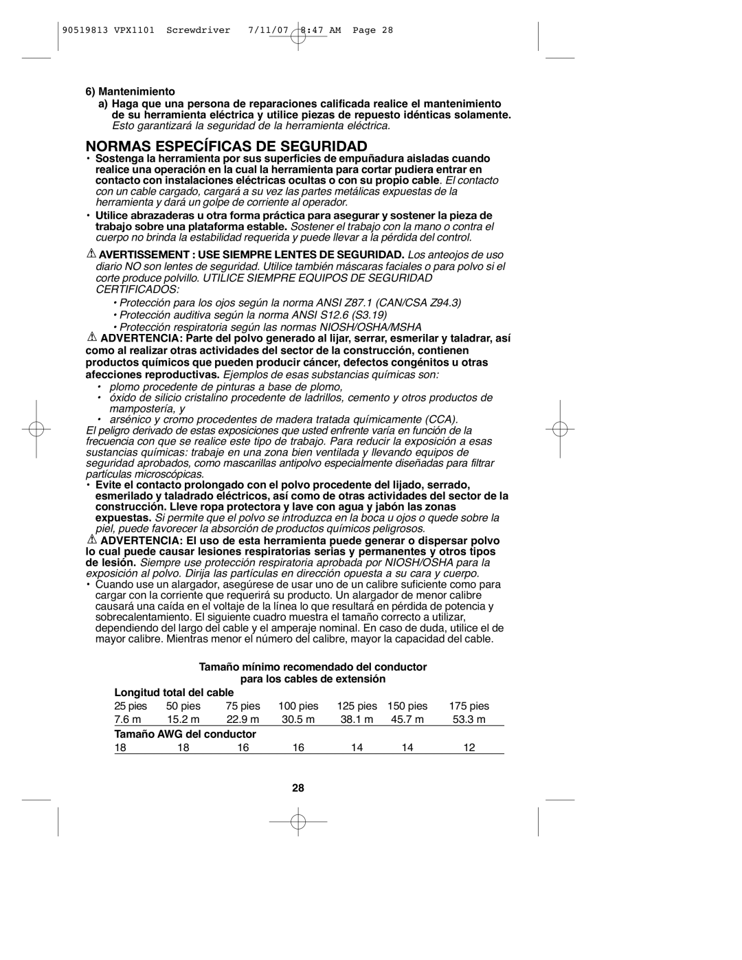 Black & Decker VPX1101 instruction manual Normas Específicas DE Seguridad 