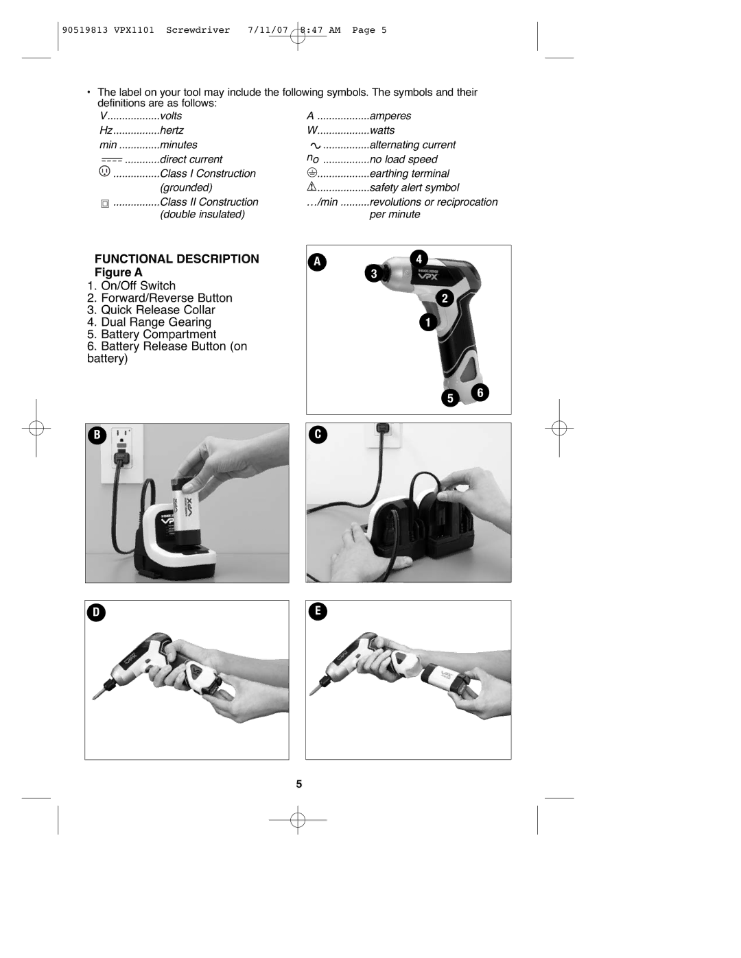 Black & Decker VPX1101 instruction manual Functional Description Figure a 