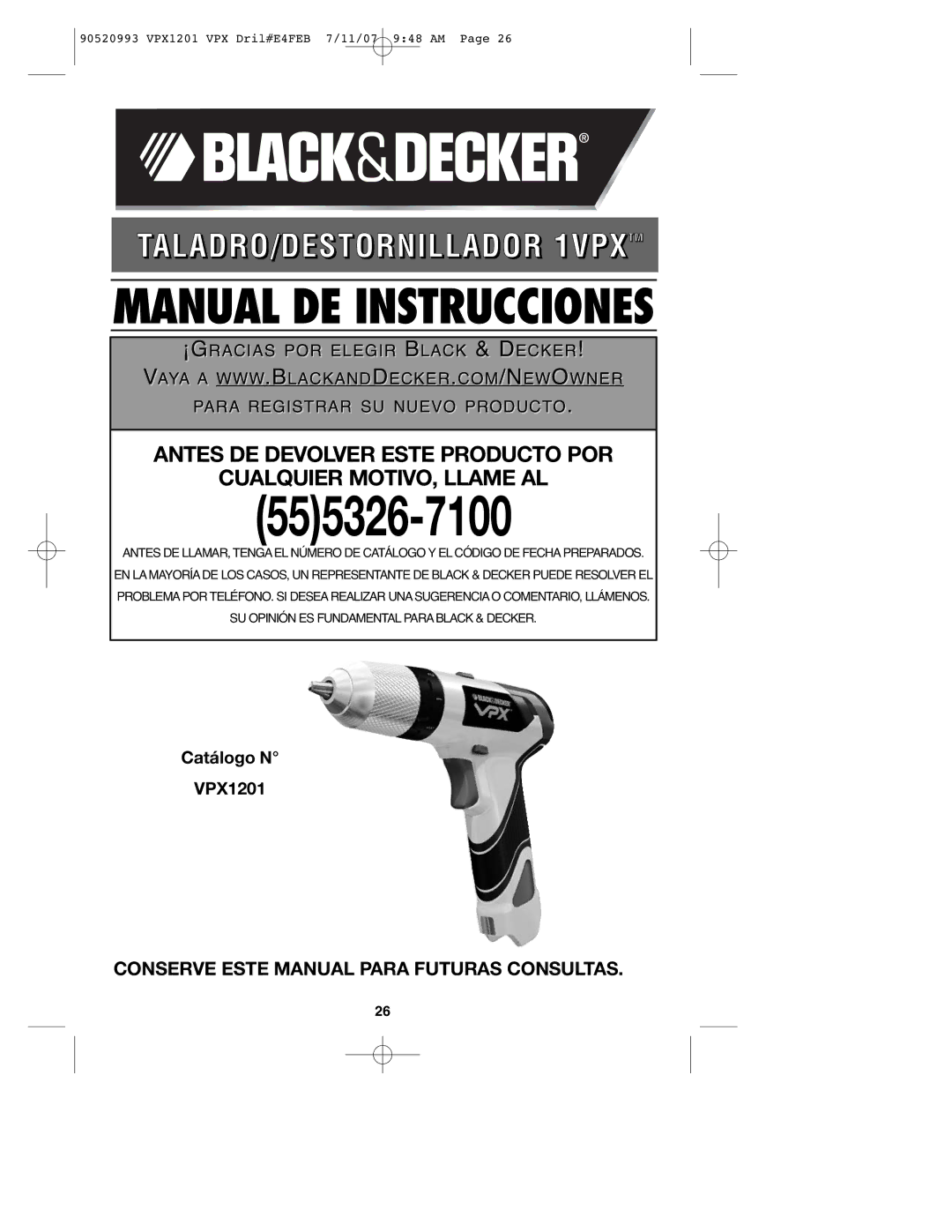 Black & Decker VPX1201 instruction manual Manual DE Instrucciones, Conserve Este Manual Para Futuras Consultas 