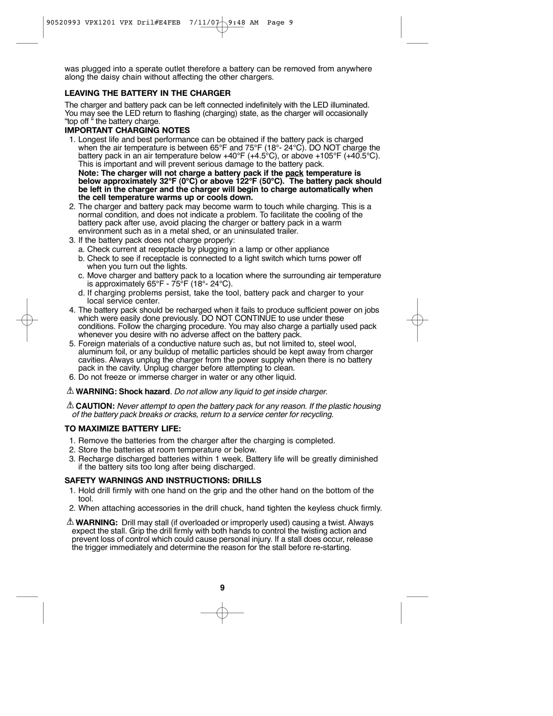 Black & Decker VPX1201 Leaving the Battery in the Charger, Important Charging Notes, To Maximize Battery Life 