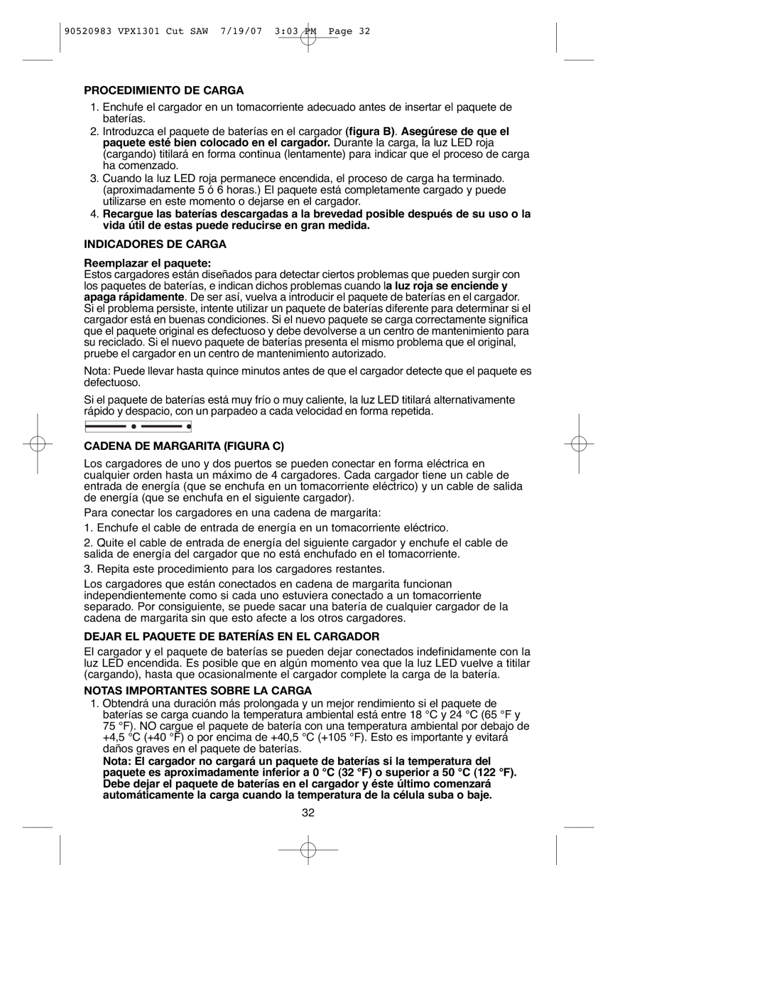 Black & Decker VPX1301, 90520983 Procedimiento DE Carga, Indicadores DE Carga, Cadena DE Margarita Figura C 