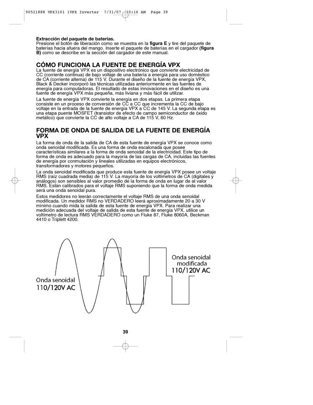 Black & Decker 90521888 Cómo Funciona LA Fuente DE Energía VPX, Forma DE Onda DE Salida DE LA Fuente DE Energía VPX 