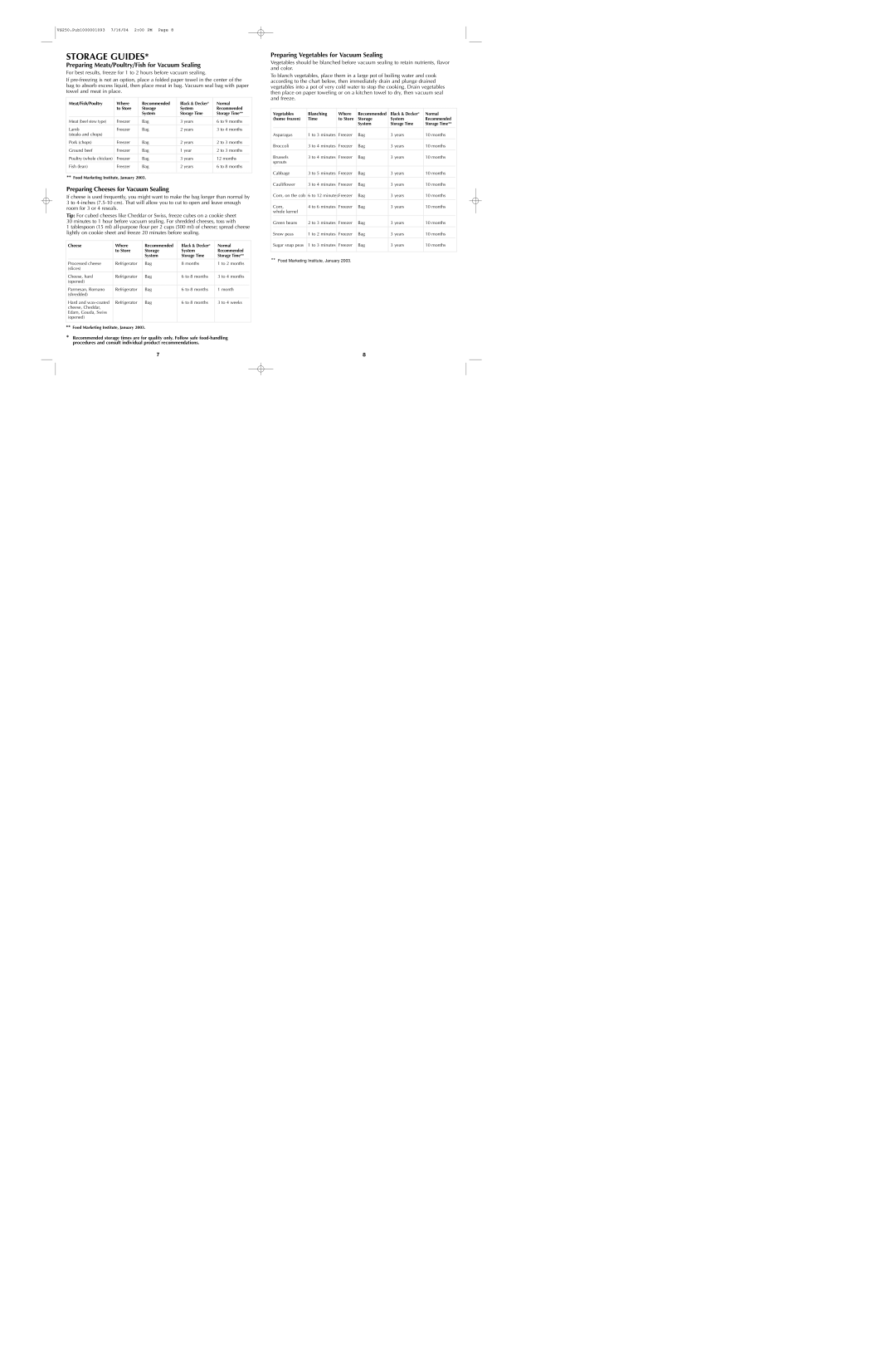 Black & Decker VS250 Series, VS350 Series, VS450 Series manual Preparing Meats/Poultry/Fish for Vacuum Sealing 