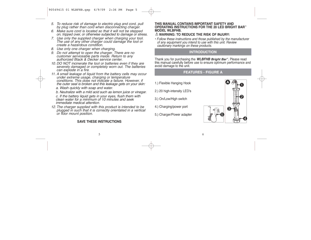 Black & Decker WLBFHB instruction manual Introduction, Features Figure a 