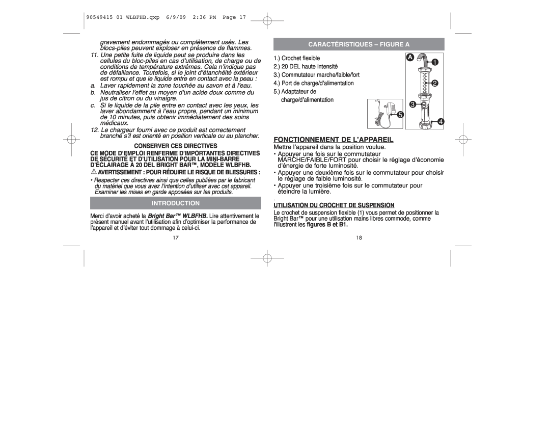 Black & Decker WLBFHB instruction manual Fonctionnement De L’Appareil, Caractéristiques - Figure A, Introduction 