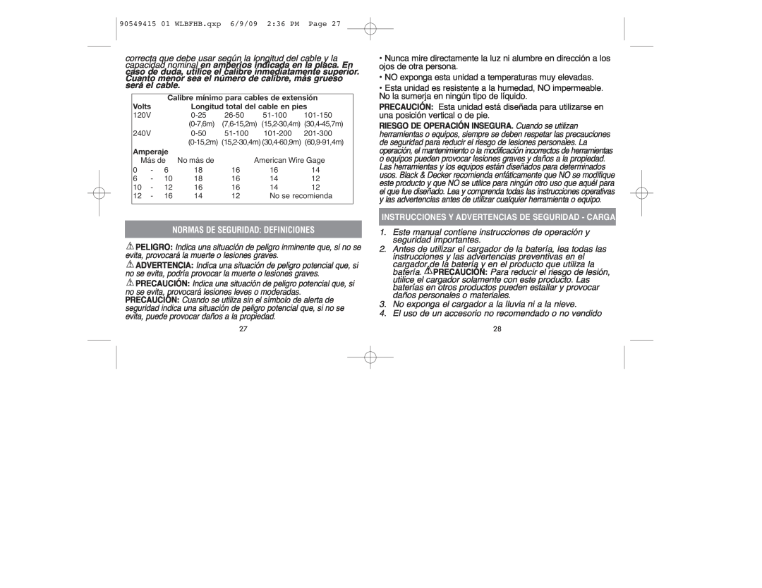 Black & Decker WLBFHB instruction manual Normas De Seguridad Definiciones 