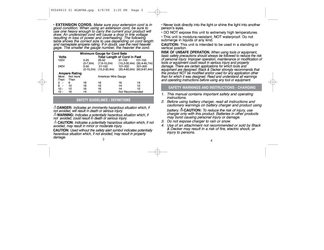 Black & Decker WLBFHB instruction manual Safety Guidelines / Definitions 