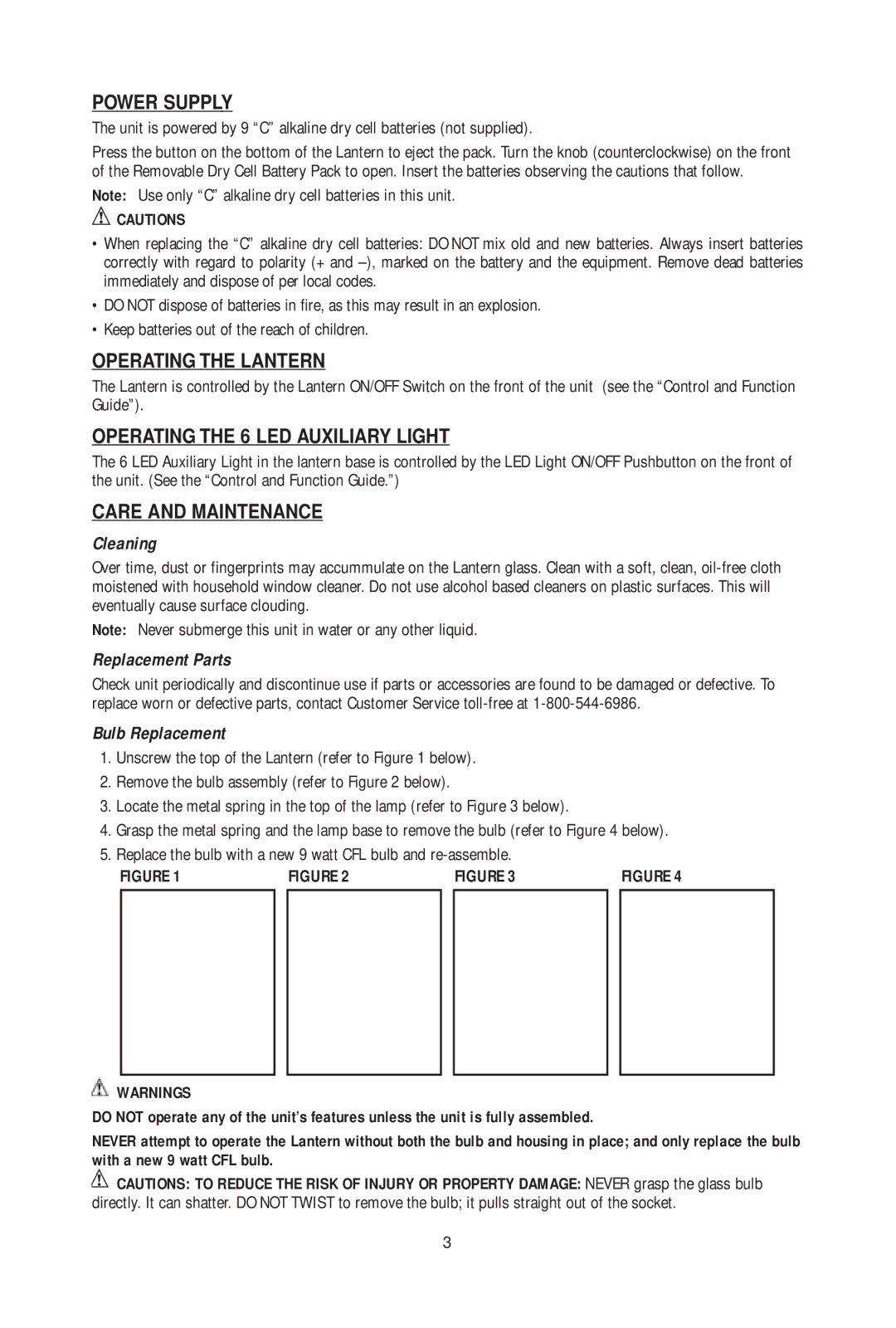 Black & Decker WLL1B instruction manual Cleaning, Replacement Parts, Bulb Replacement 