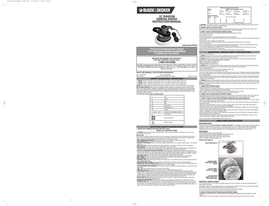 Black & Decker 90527869 important safety instructions Safety Guidelines / Definitions, Important Safety Instructions 