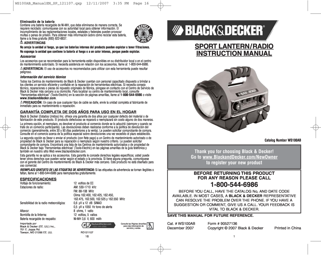 Black & Decker 90527136 instruction manual Before Returning This Product, For Any Reason Please Call, Accesorios, Form # 