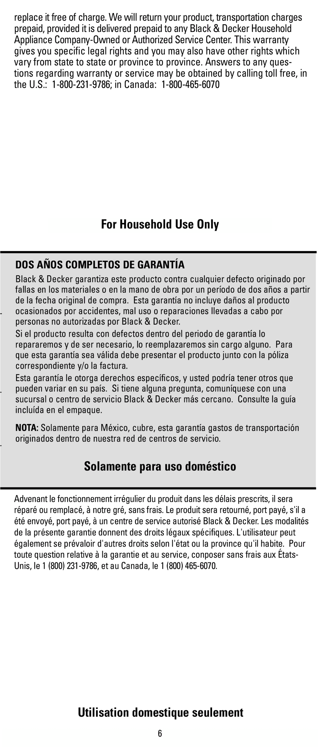 Black & Decker X600 Series, X500 Series manual For Household Use Only, DOS Años Completos DE Garantía 