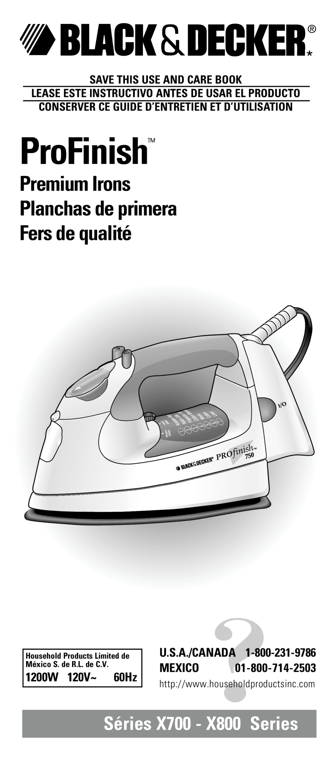 Black & Decker X700, X800 manual Save this USE and Care Book, Lease Este Instructivo Antes DE Usar EL Producto 