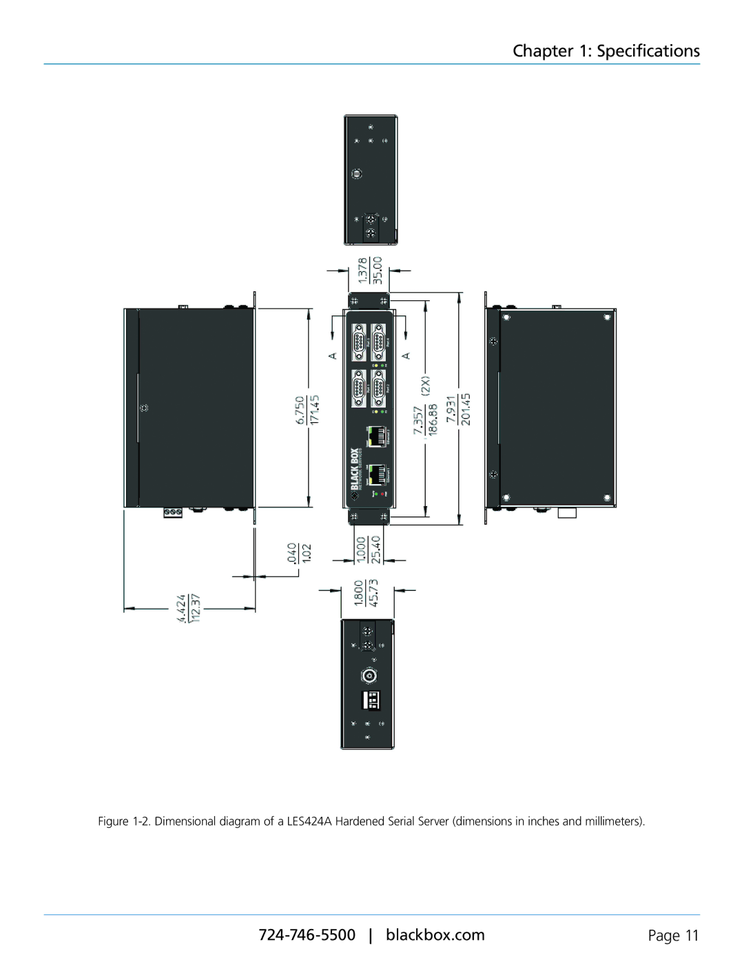 Black Box 1-, 2-, and 4-Port Hardened Serial Servers, LES422A, LES424A, LES421A manual Specifications 