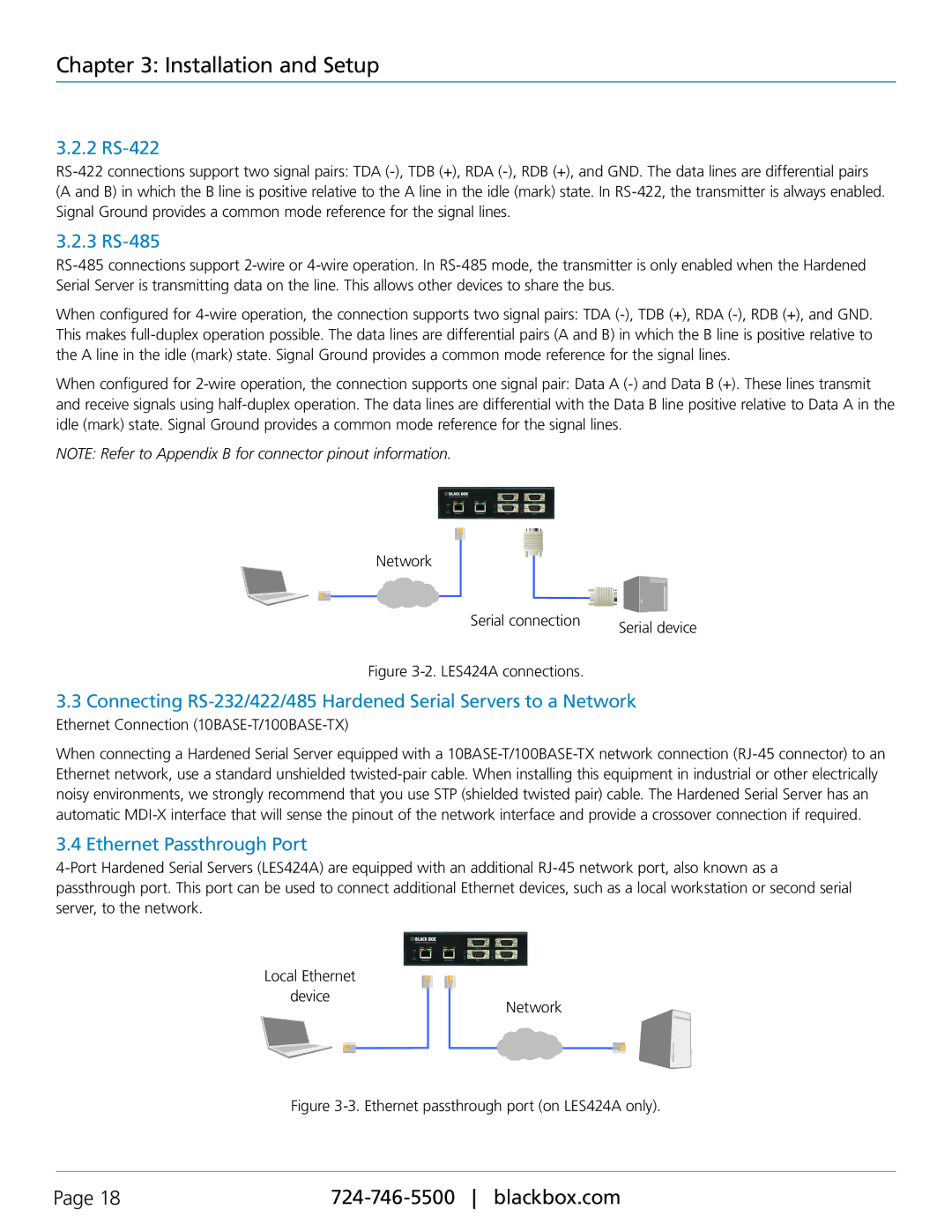 Black Box LES421A, LES422A, LES424A manual 2 RS-422, 3 RS-485, Ethernet Passthrough Port 