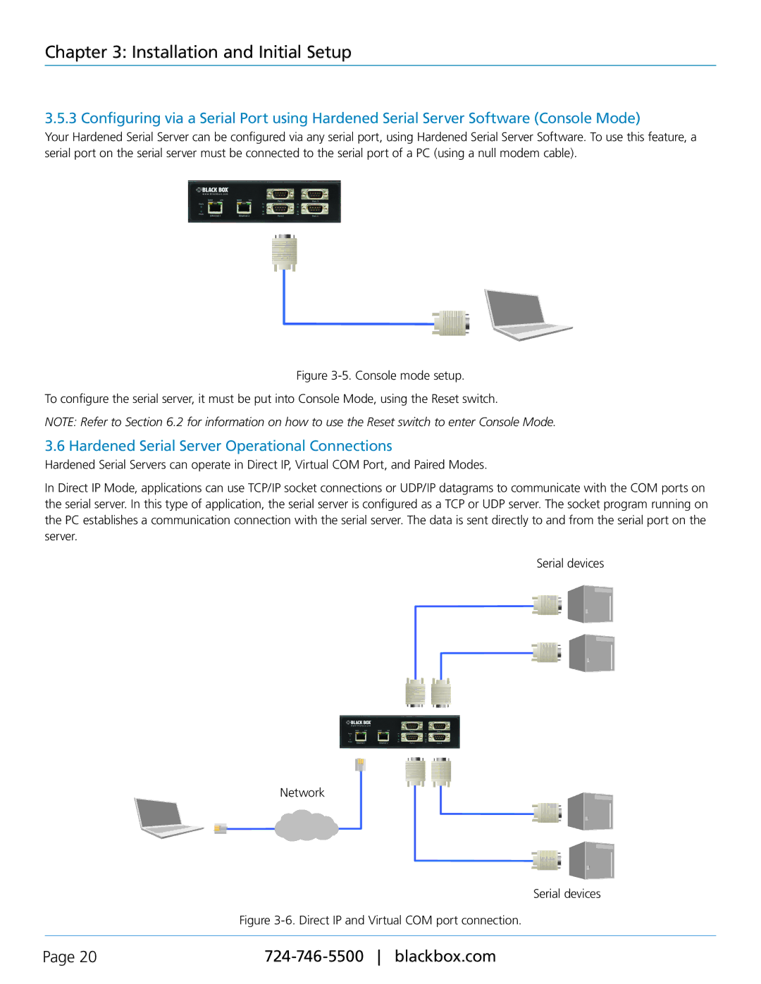 Black Box LES422A, LES424A manual Hardened Serial Server Operational Connections, Direct IP and Virtual COM port connection 