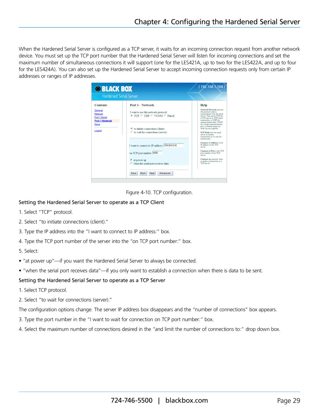 Black Box LES424A, LES422A, LES421A, 1-, 2-, and 4-Port Hardened Serial Servers manual Configuring the Hardened Serial Server 