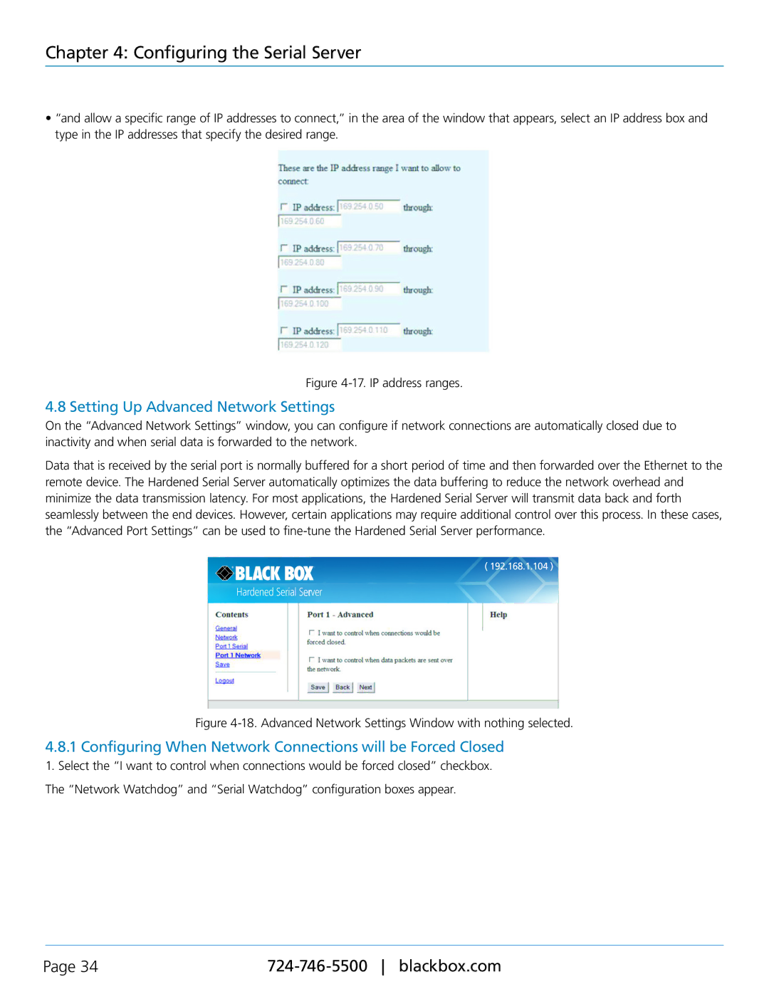 Black Box LES421A, LES422A, LES424A manual Configuring the Serial Server, Setting Up Advanced Network Settings 