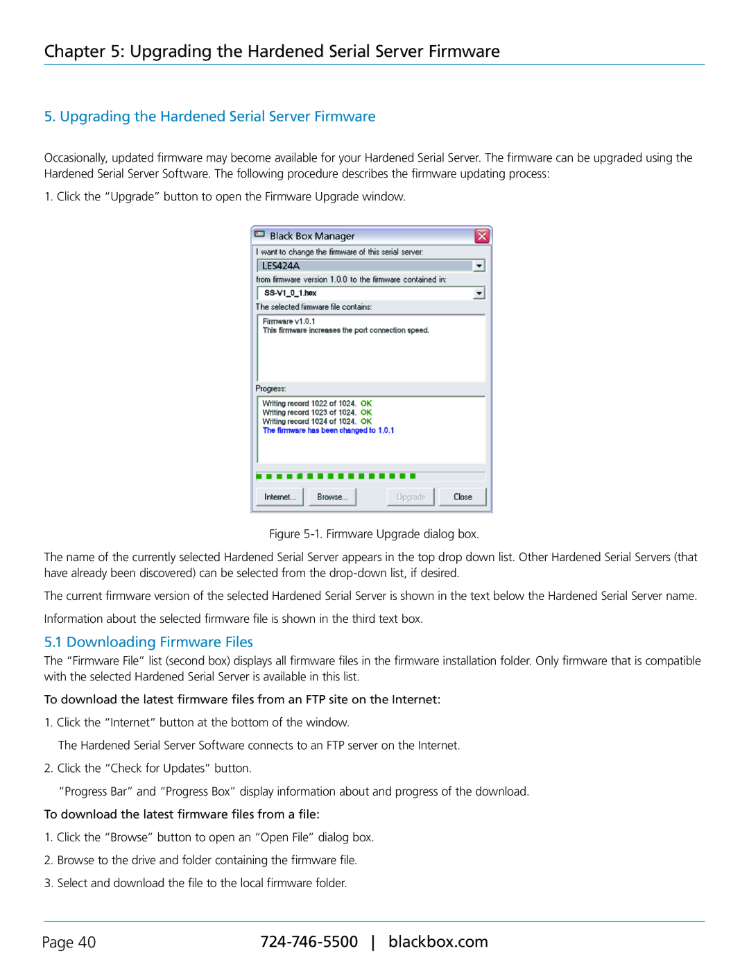 Black Box LES422A, LES424A, LES421A manual Upgrading the Hardened Serial Server Firmware, Downloading Firmware Files 