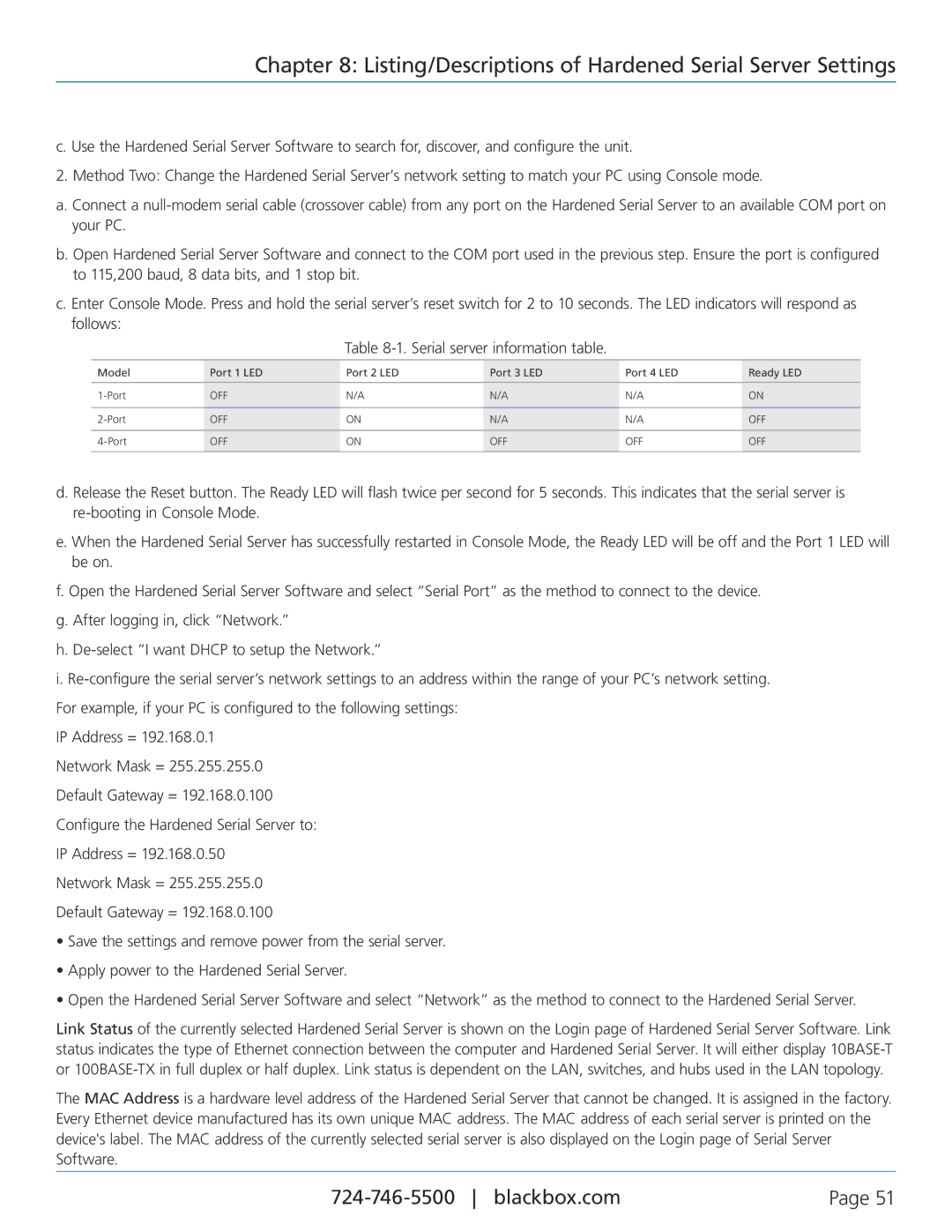 Black Box 1-, 2-, and 4-Port Hardened Serial Servers, LES422A, LES424A, LES421A manual Off 