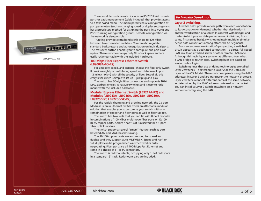Black Box 10-/100-Mbps manual 3 of, Modular Express Ethernet Switch LB9217A-R2and, Modules LB9213A–LB9216A, LB9218A–LB9219A 