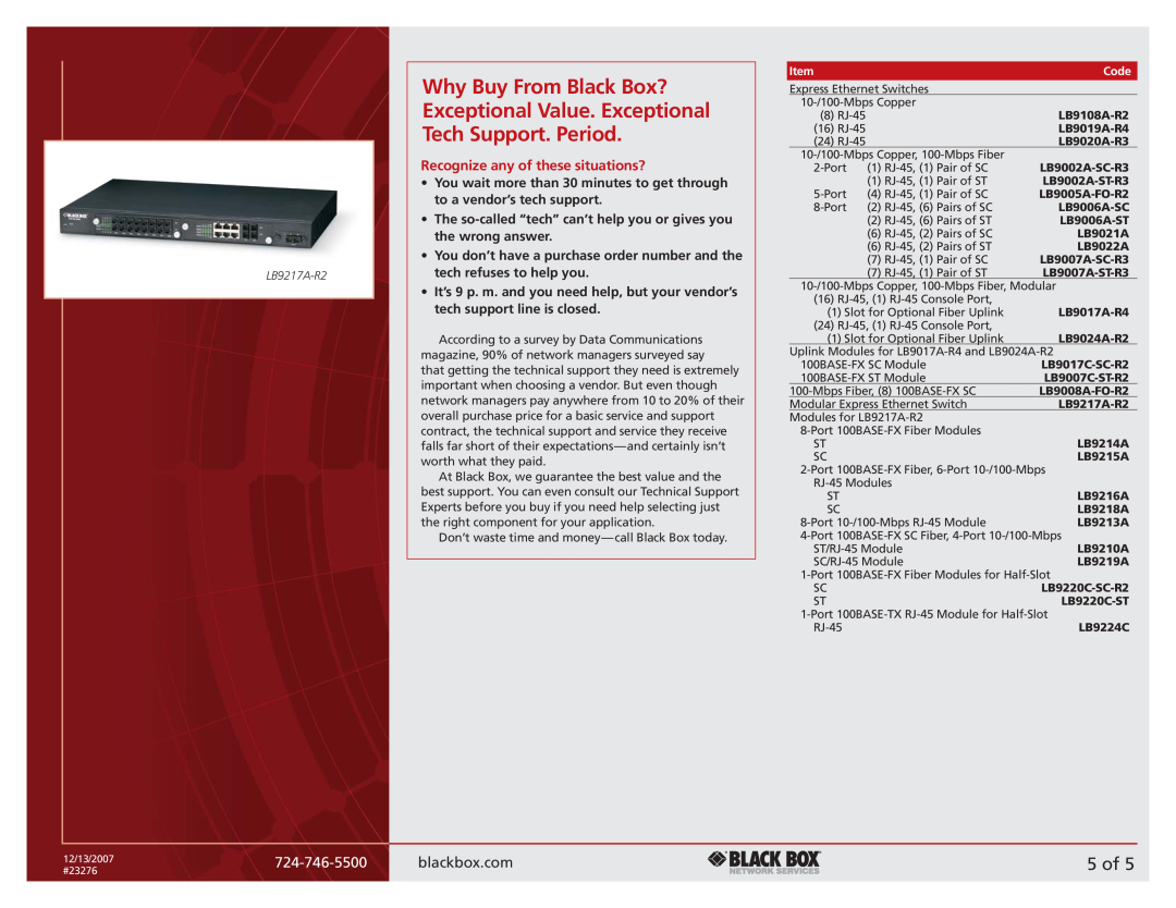 Black Box 10-/100-Mbps 5 of, Recognize any of these situations?, Why Buy From Black Box?, Exceptional Value. Exceptional 