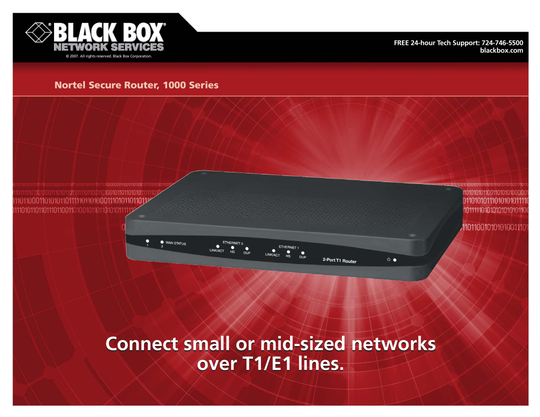 Black Box manual Connect small or mid-sizednetworks, over T1/E1 lines, Nortel Secure Router, 1000 Series 