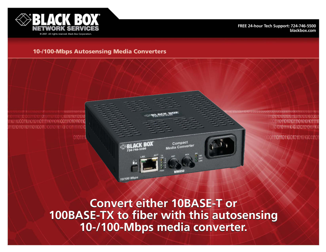 Black Box 100BASE-TX manual 10-/100-Mbps Autosensing Media Converters 