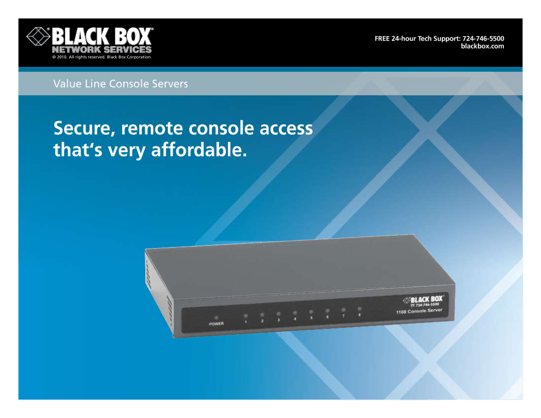 Black Box 1108 Console Server manual Secure, remote console access that‘s very affordable 